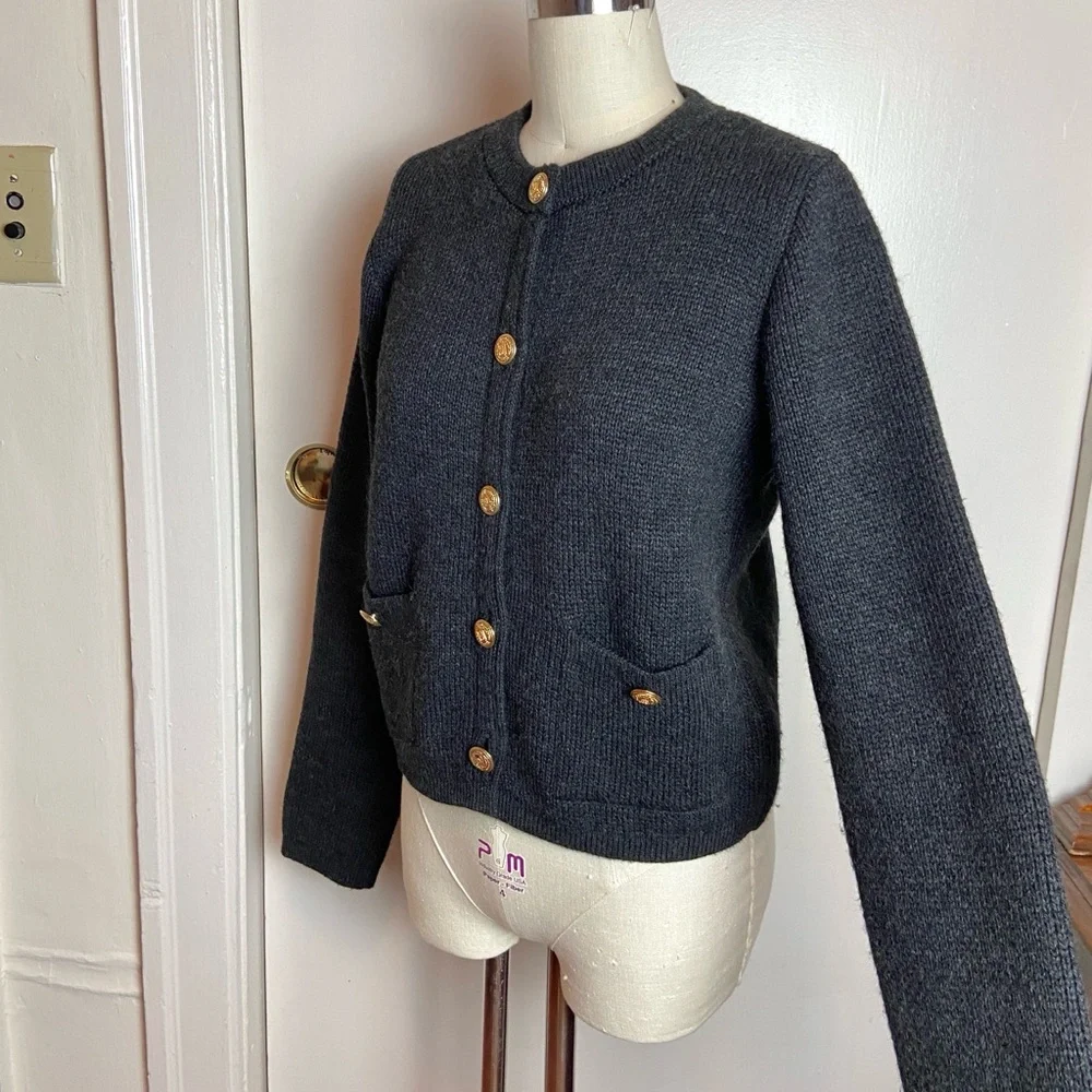 Zara Charcoal Grey Gold Button Cardigan